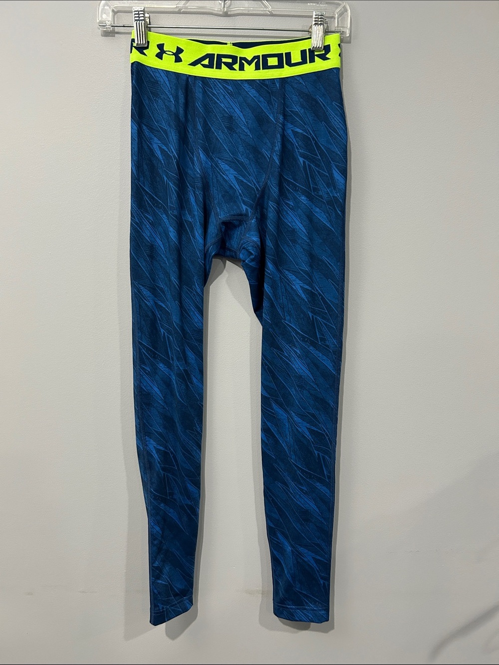 Under Armour Men's Blue Compression Leggings with Neon Waistband